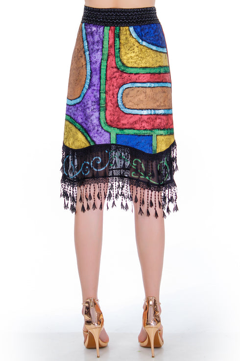 Fusta jerse pictat  Liza Panait Online Boutique Liza Panait Online Boutique